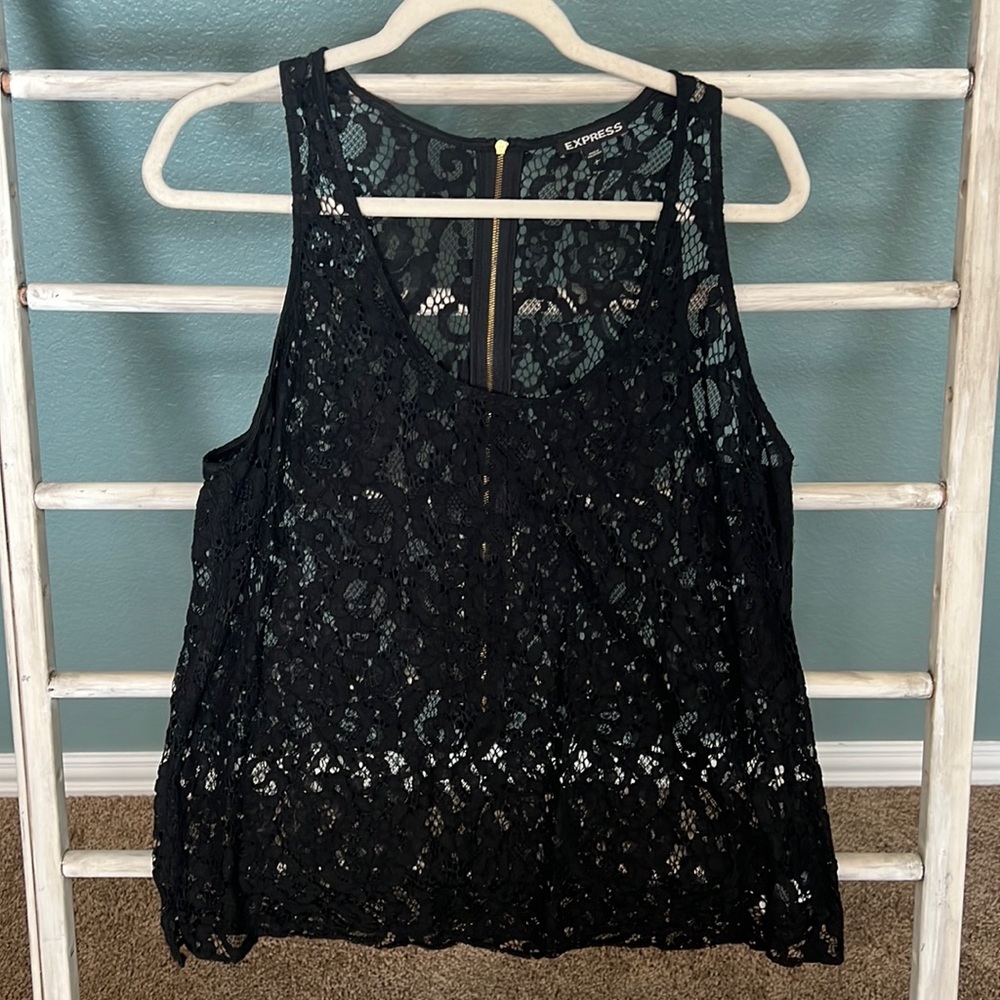 Express Black Lace Dressy Tank Top sz L